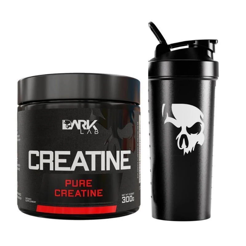 kit Creatina Monohidratada 100% Pura 300g + Coqueteleira Fuse com Rede 700ml Preta - Dark Lab