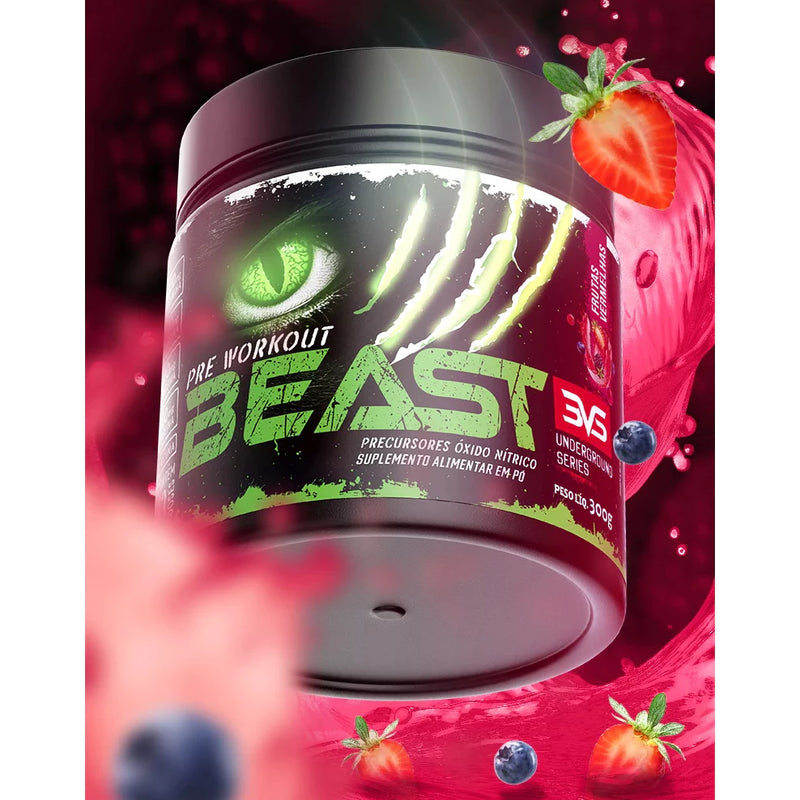 Pré-treino Beast 300g Super Concentrado, Vasodilatação, Recuperação Energética, Aumenta Concentração