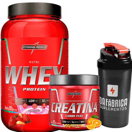 Kit Nutri Whey Pote 900g + Creatina CarboFuel 300g + Coqueteleira