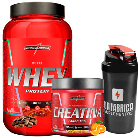 Kit Nutri Whey Pote 900g + Creatina CarboFuel 300g + Coqueteleira