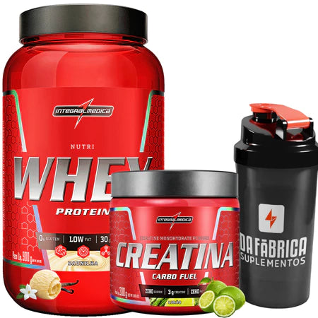 Kit Nutri Whey Pote 900g + Creatina CarboFuel 300g + Coqueteleira