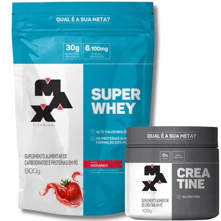 Kit Super Whey Proteína Concentrada 900g + Creatina Pura Monohidratada100g Max Titanium