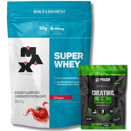 Kit Super Whey Proteína Concentrada 900g + Creatina Pura Monohidratada100g Max Titanium