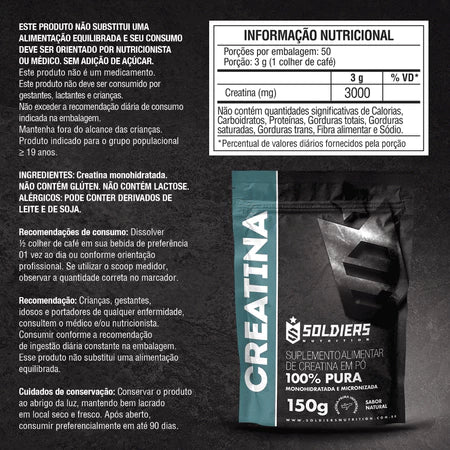 Creatina Monohidratada 150g - 100% Pura Importada - Soldiers Nutrition