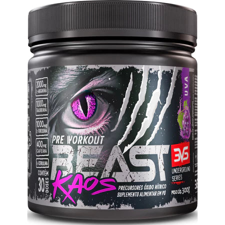 PRÉ TREINO BEAST KAOS 300g - Extra Forte - com Citrulina, Beta Alanina, Cafeína, Arginina, Taurina e Tirosina