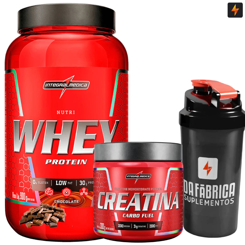 Kit Nutri Whey Pote 900g + Creatina CarboFuel 300g + Coqueteleira