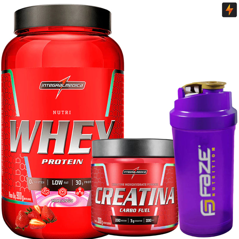 Kit Nutri Whey Pote 900g + Creatina CarboFuel 300g + Coqueteleira